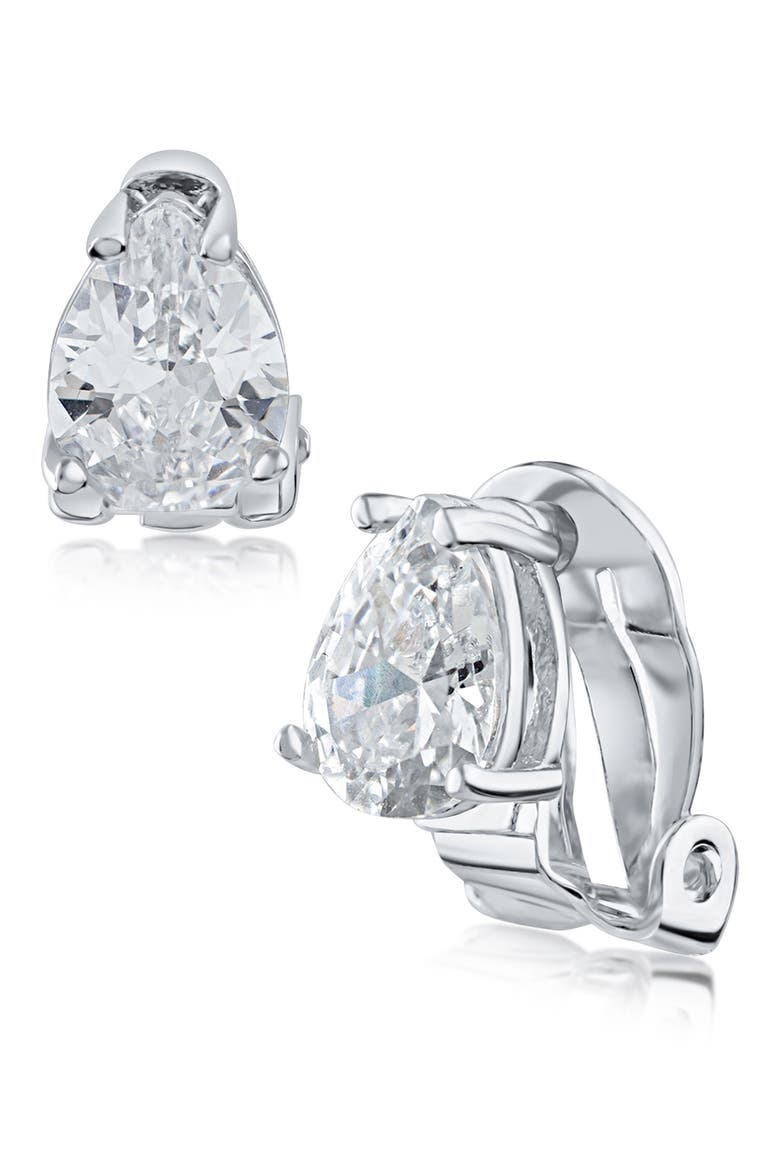 Pear CZ Clip-On Earrings, Main, color, CLEAR/ SILVER