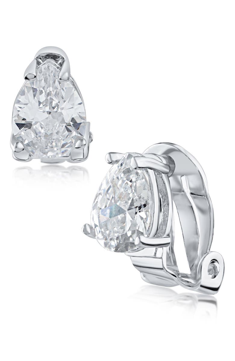 CZ by Kenneth Jay Lane Pear CZ Clip-On Earrings, Main, color, 