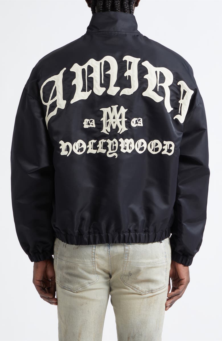 AMIRI Hollywood Logo Appliqué Blouson Jacket, Alternate, color, Black