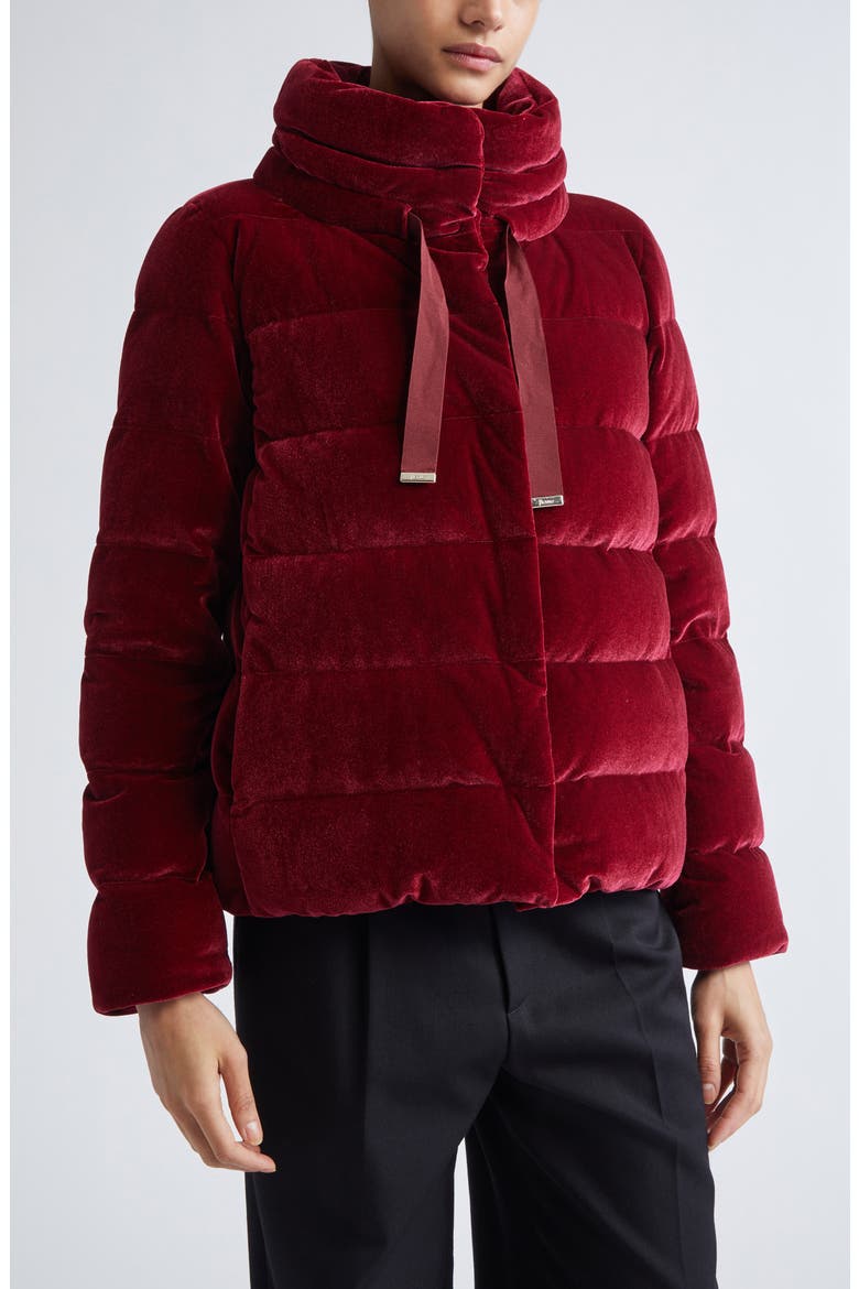 Stretch Velvet Down Puffer Jacket, Main, color, BURGANDY