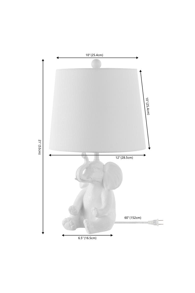 Kairi Modern Shabby Chic Resin/Iron Happy Elephant LED Kids' Table Lamp with Phone Stand, Alternate, color, White