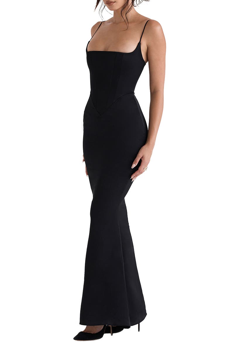 Olivette Corset Maxi Dress, Alternate, color, BLACK