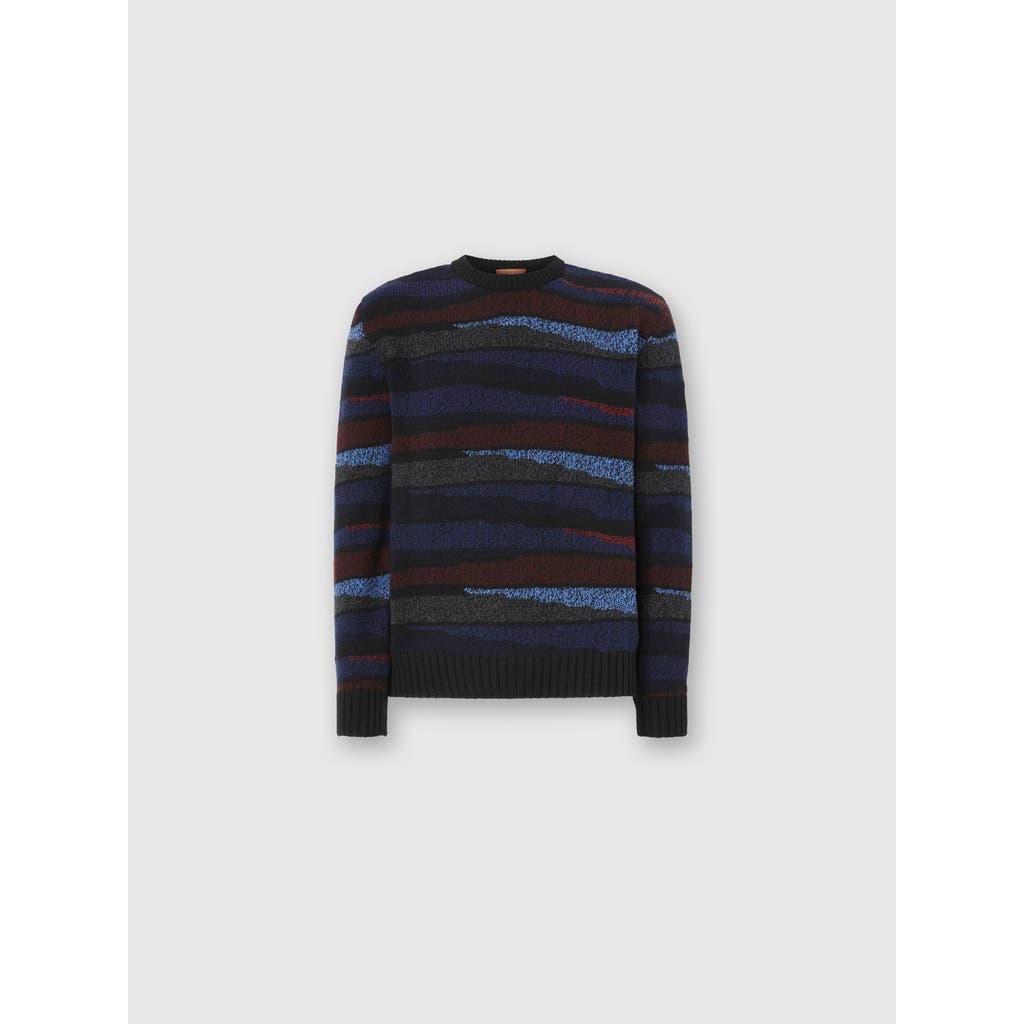 Missoni Crew Neck Sweater With Striped Inlay In Blue