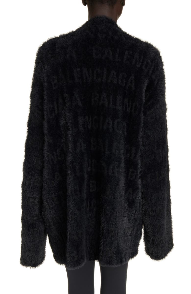 Balenciaga Oversize Furry Logo Jacquard Wool Blend Cardigan, Alternate, color, 