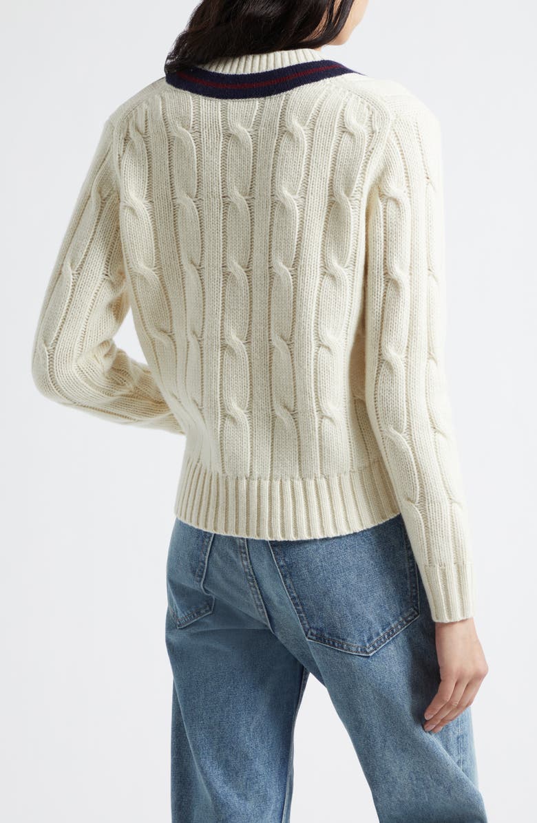 Nili Lotan Fabiana Cable Wool Tennis Sweater, Alternate, color, Ivory