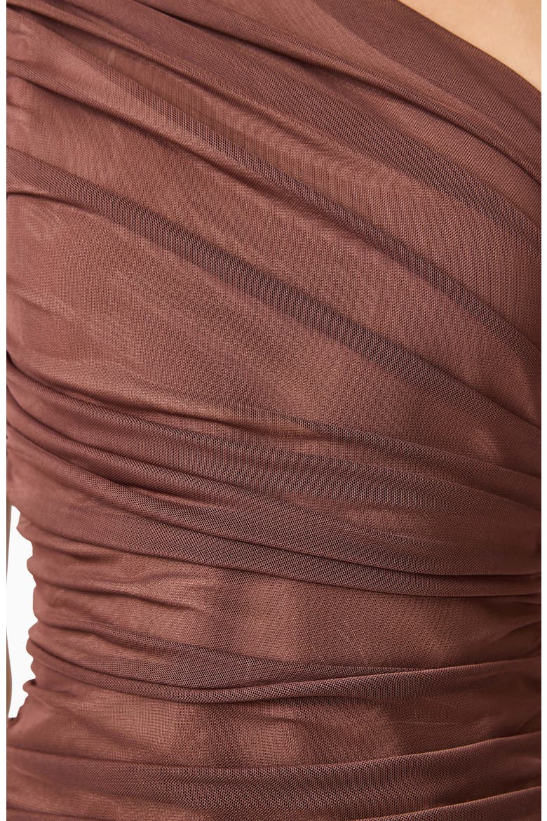 Vienna Ruched One-Shoulder Gown, Alternate, color, BROWN/ NUDE
