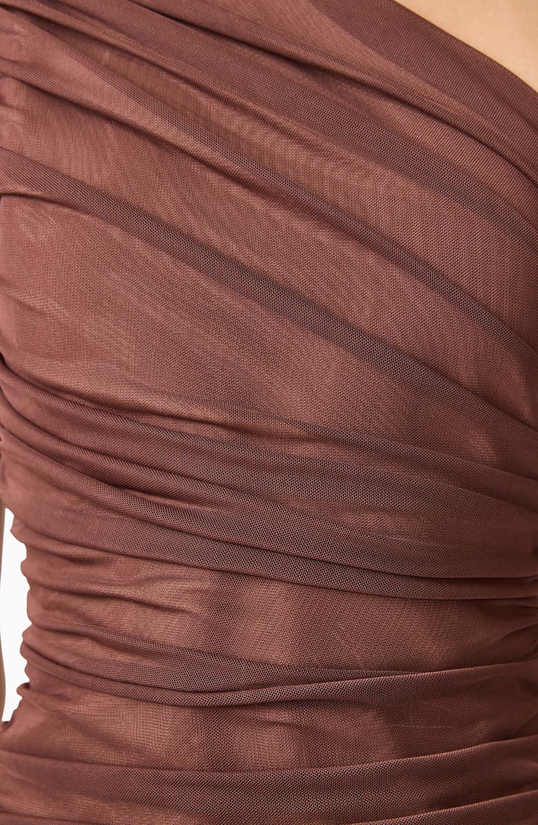 Elliatt Vienna Ruched One-Shoulder Gown, Alternate, color, Brown/ Nude