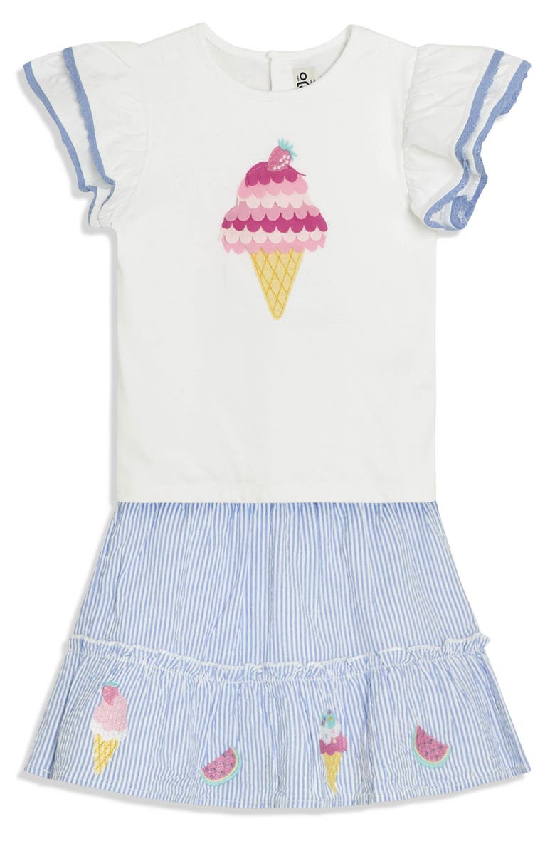 JOJO MAMAN BEBE Ice Cream Appliqué Frill Cotton Top & Skirt Set, Main, color, Blue