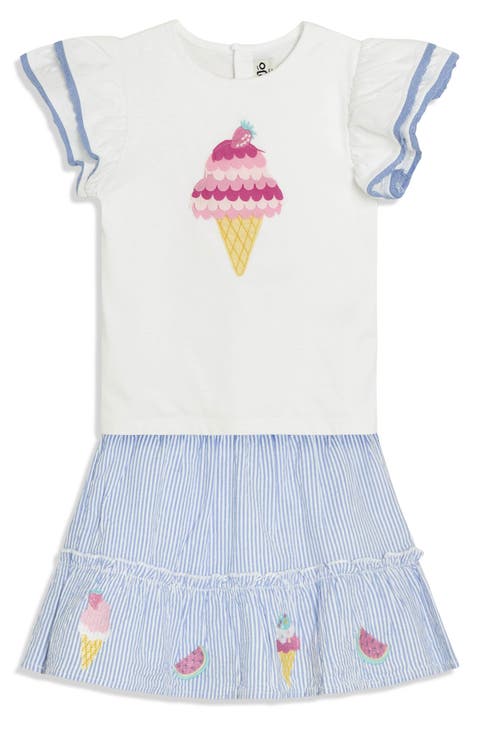 Ice Cream Appliqué Frill Cotton Top & Skirt Set (Baby)