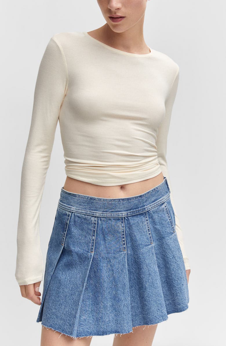 MANGO Pleated Denim Miniskirt, Alternate, color,