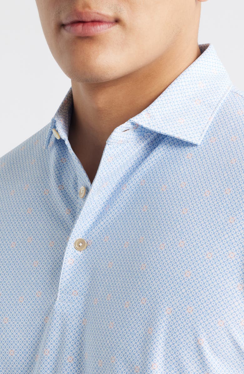 Peter Millar Santiago Geo Print Performance Piqué Golf Polo, Alternate, color, White / Bluebird