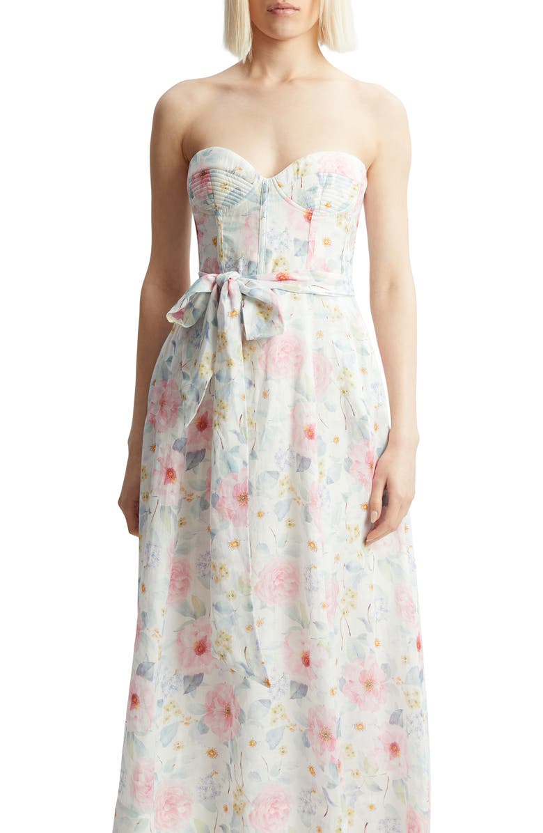 Bardot Floral Strapless Midi Dress, Alternate, color, Summer White Floral