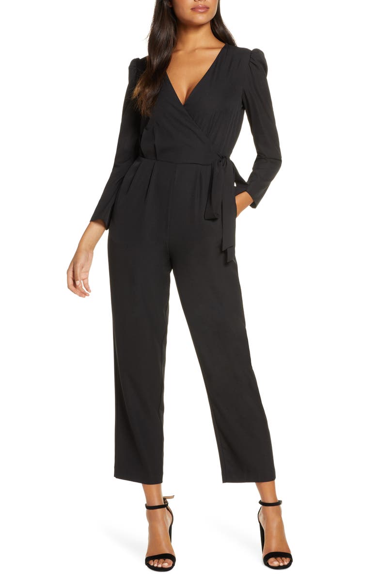 Julia Jordan Long Sleeve Wrap Front Jumpsuit, Main, color, 