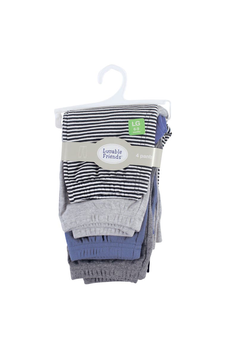 Luvable Friends 4-Pack Pants Bottoms Collection, Alternate, color, Black Stripe 4-Pack