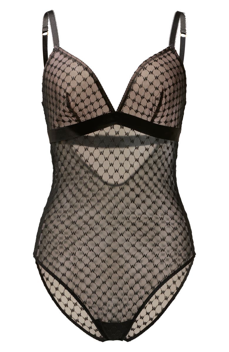 Wolford Sheer Logo Mesh Triangle Bodysuit, Alternate, color,