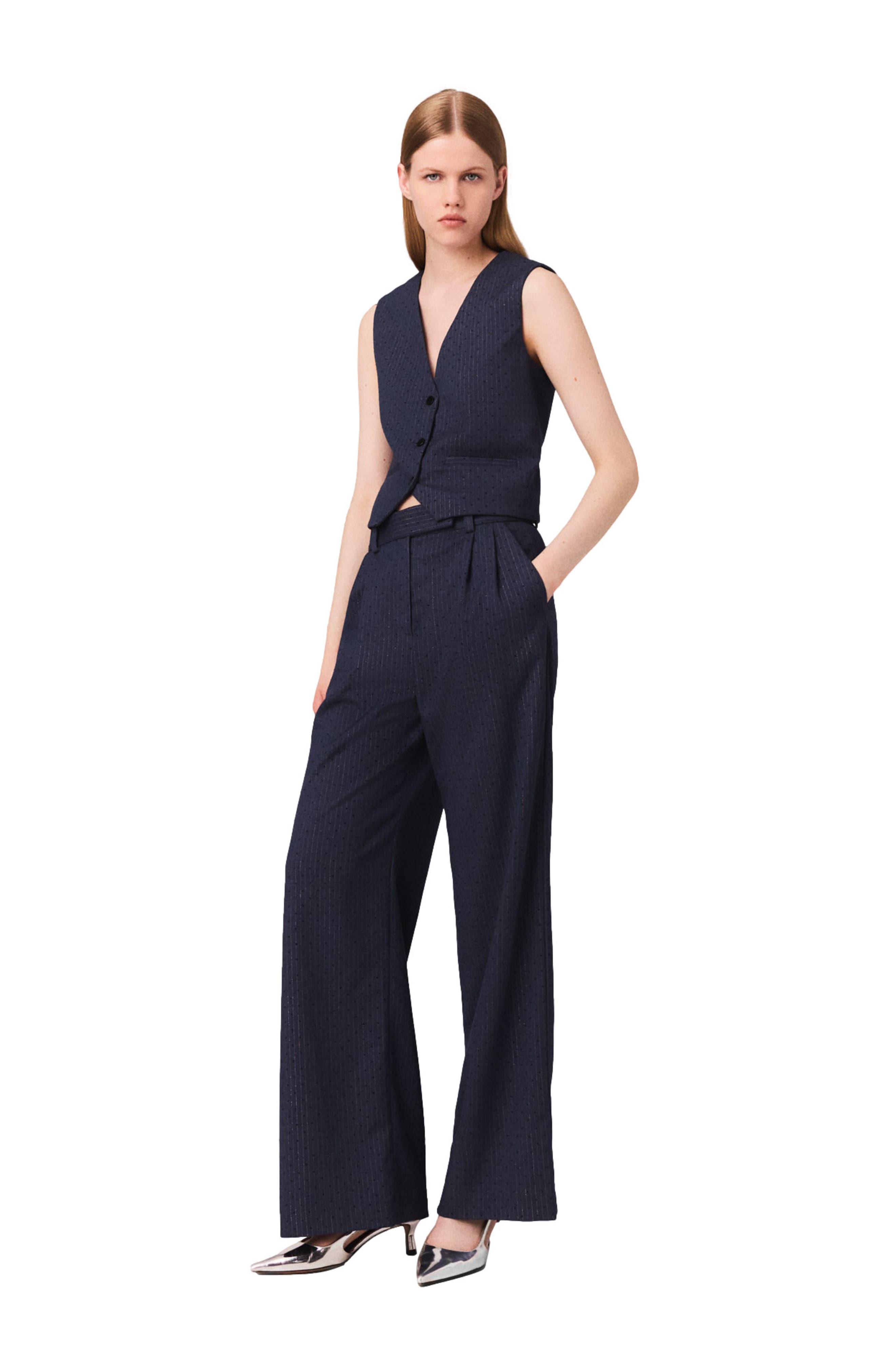 Rhinestone suit trousers with pleats