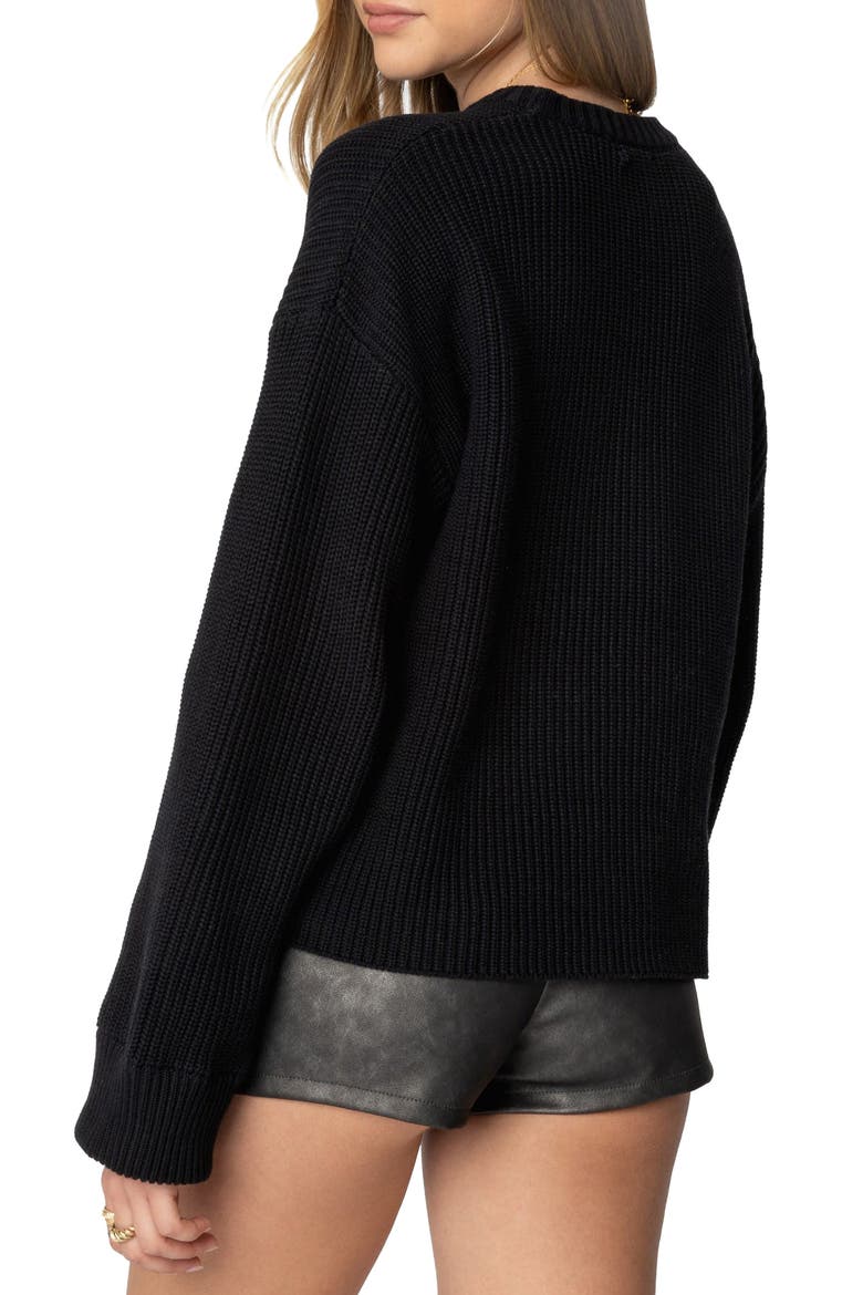 Marleen Oversize Crewneck Cotton Sweater, Alternate, color, BLACK