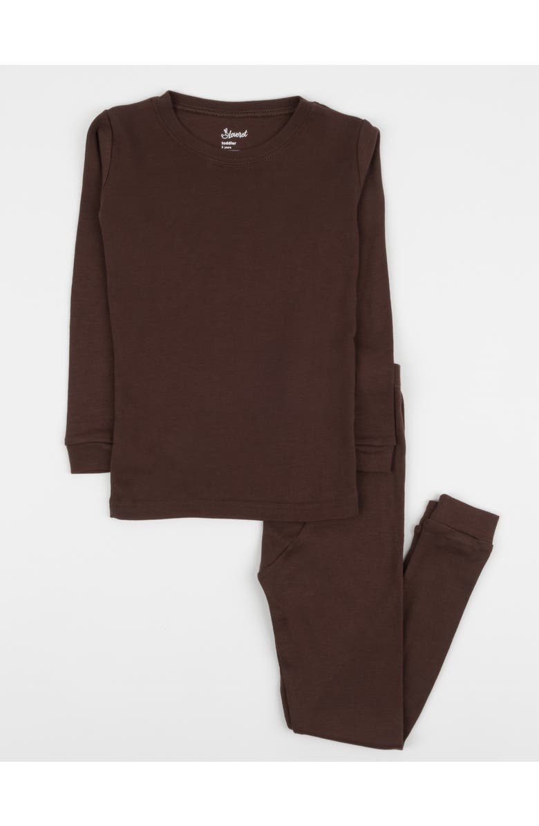 Leveret Kids Two-Piece Solid Cotton Matching Family Pajamas, Main, color, Brown