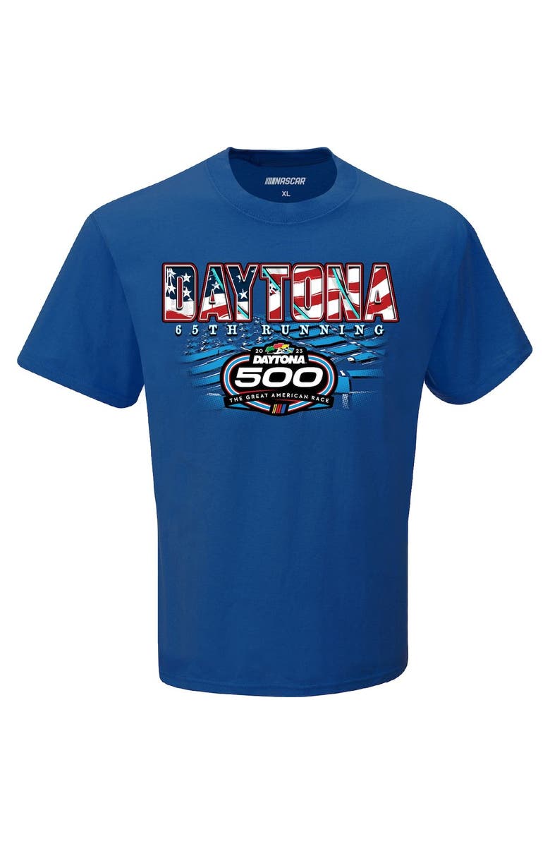 CHECKERED FLAG Men's Checkered Flag Royal 2023 Daytona 500 Two Spot Knit Patriotic Eagle T-Shirt, Alternate, color, 