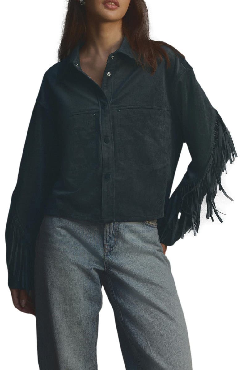 NEXT Faux Suede Fringe Western Jacket, Main, color, Blue