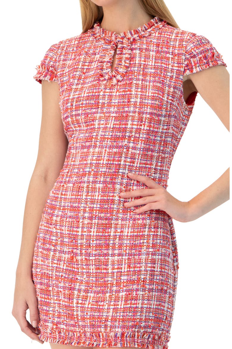 Short Tweed A-Line Dress with V-Neck Neckline, Alternate, color, Orange