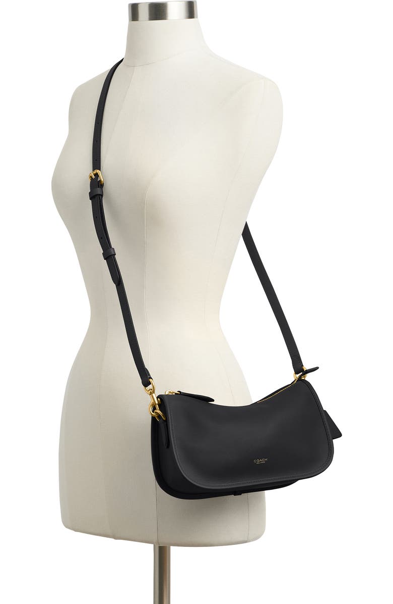 COACH Waverly Natural Grain Leather Shoulder Bag, Alternate, color, Black