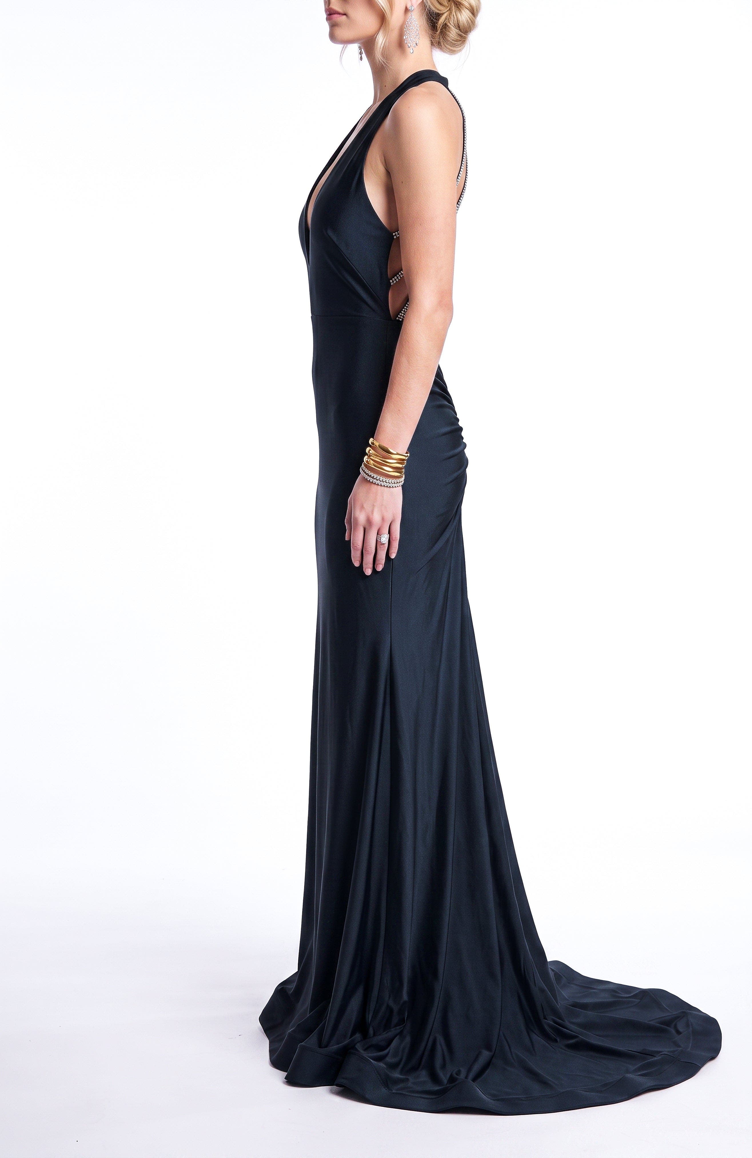 Jessica Angel Rhinestone Open-Back Halter Mermaid Evening Gown (Women ...