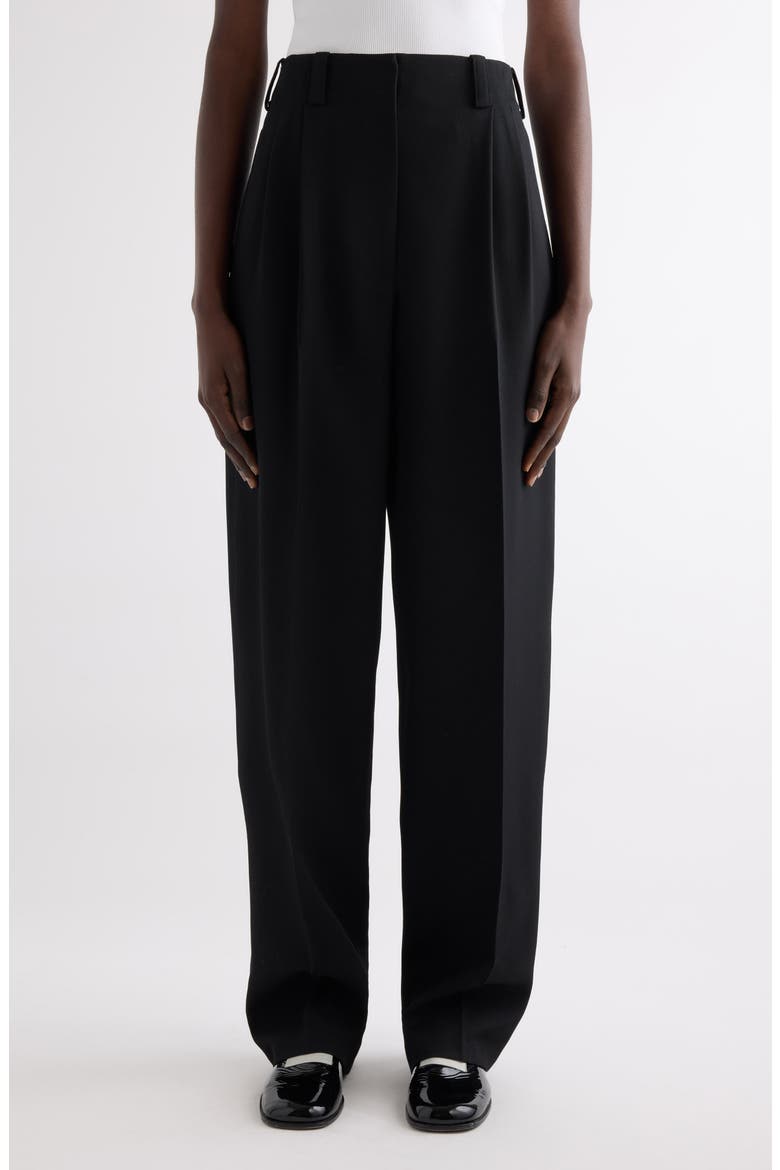 Double Pleat Low Waist Wool Grain de Poudre Pants, Main, color, BLACK