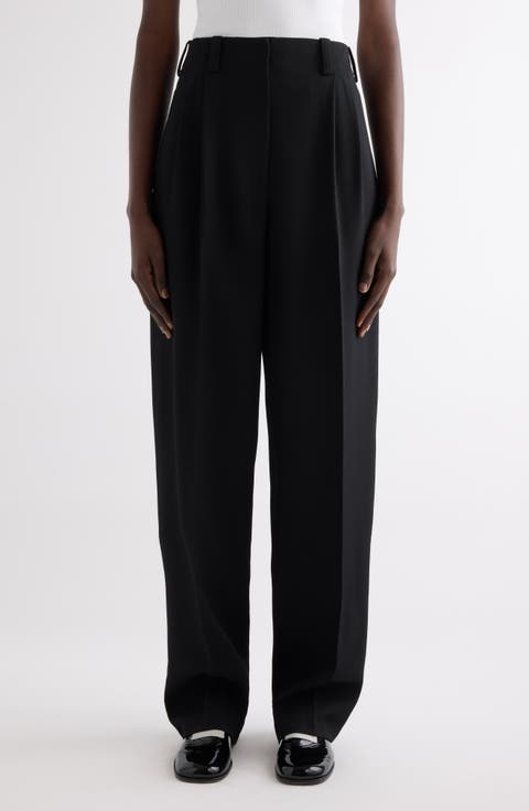 Double Pleat Low Waist Wool Grain de Poudre Pants