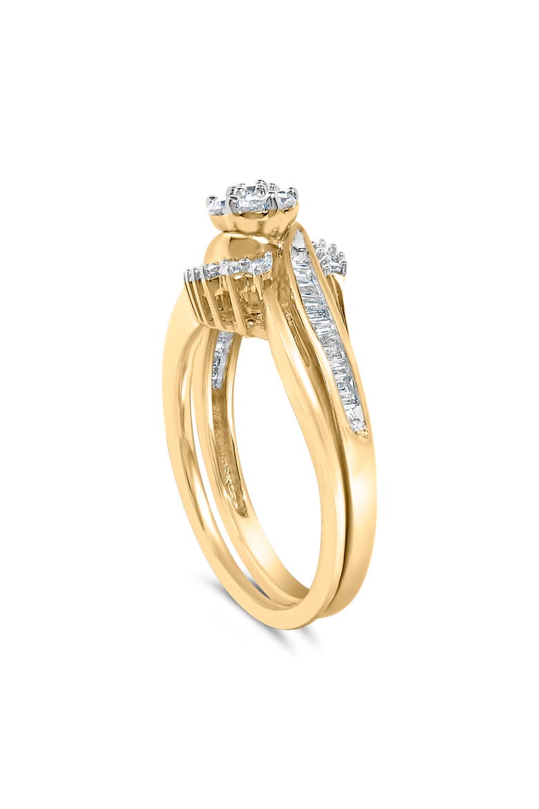 14K Yellow Gold Plated Sterling Silver 1/2 Cttw Diamond Cluster Spiral Bridal Set, Alternate, color, Yellow Gold over Silver