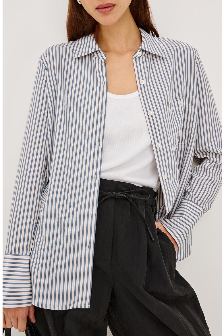 Beck Striped Button-Up Shirt, Main, color, IVORY STEEL BLUE STRIPE