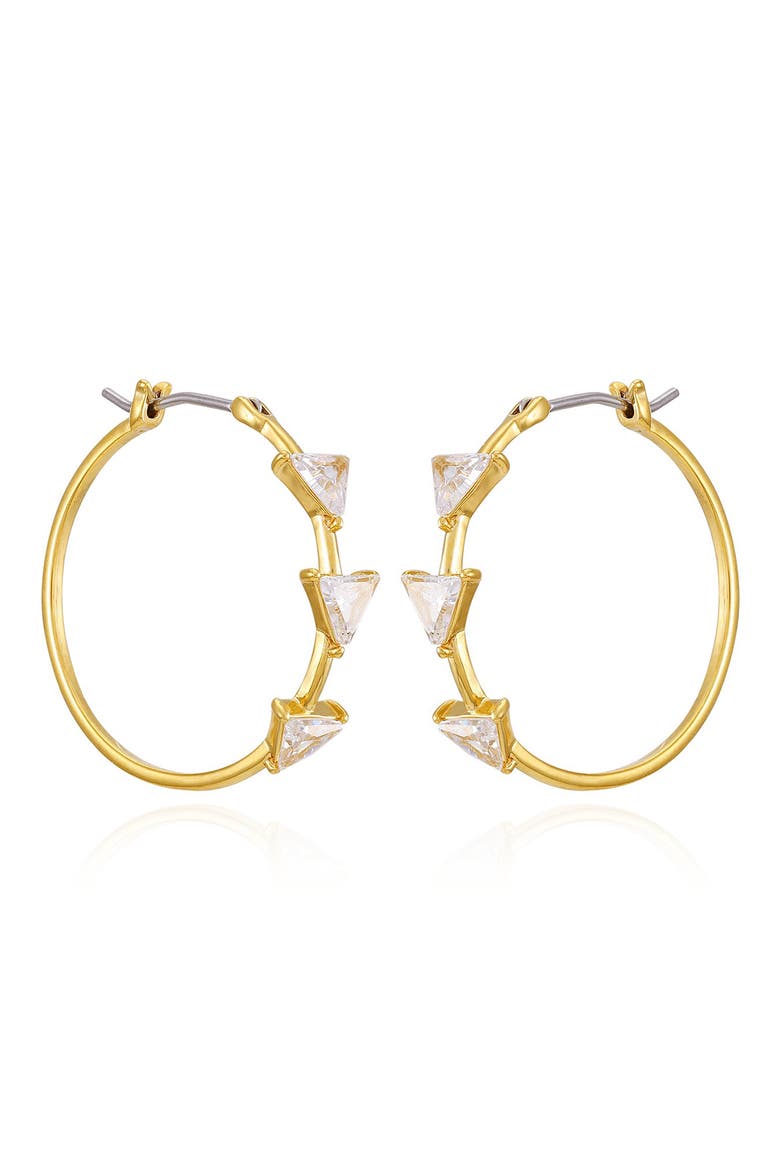 Cubic Zirconia Triangle Hoop Earrings, Alternate, color, GOLDTONE