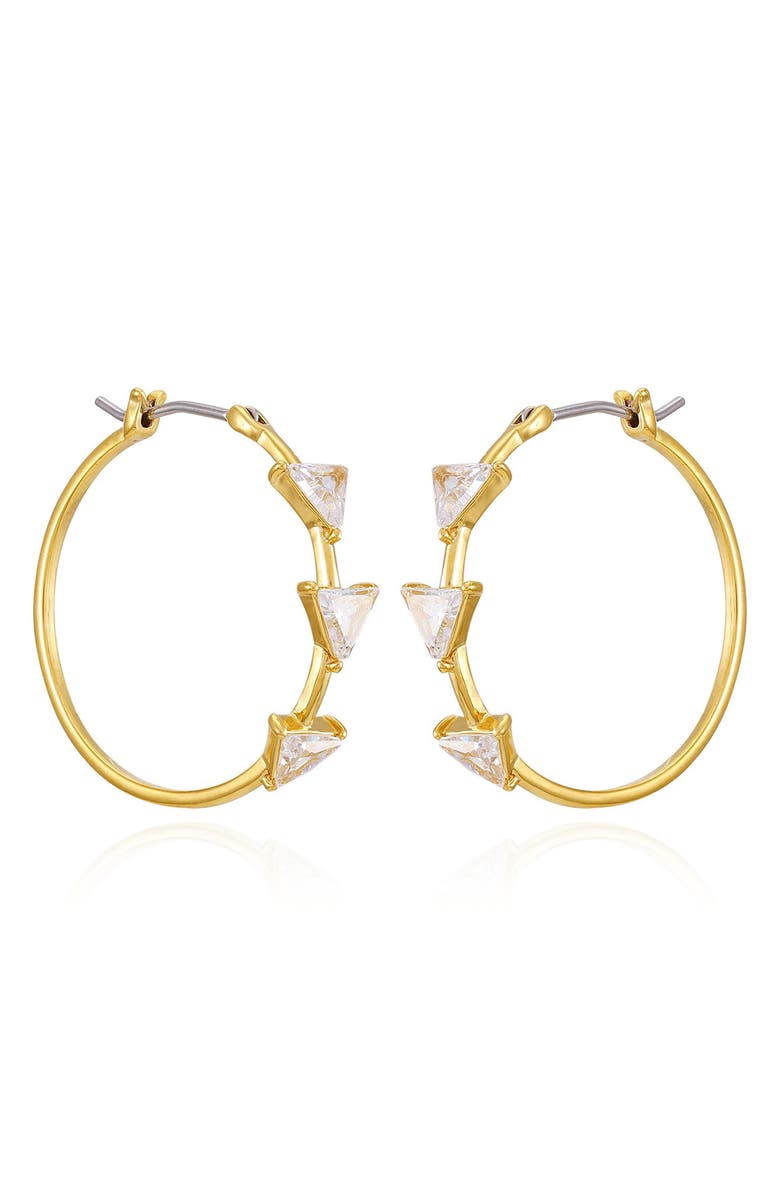 GUESS Cubic Zirconia Triangle Hoop Earrings, Main, color, Goldtone