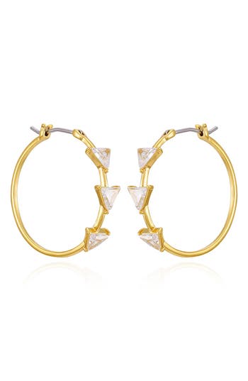 Guess Cubic Zirconia Triangle Hoop Earrings In Goldtone
