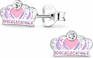 Mia Belle Girls Sterling Silver Stud Earrings Sparkling Pink Crown