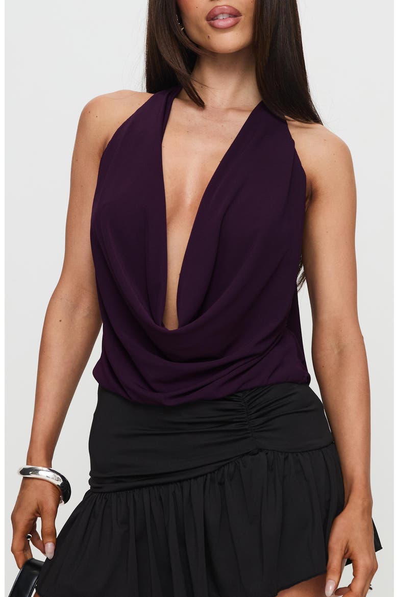 Carefree Days Plunge Cowl Neck Halter Top, Alternate, color, PURPLE