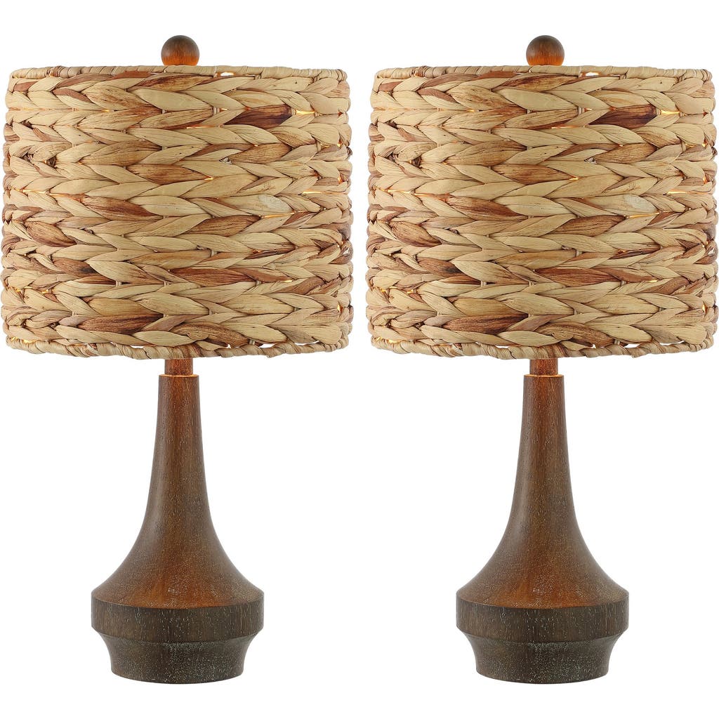 Jonathan Y Theodore 21" Rustic Farmhouse Handwoven Water Hyacinth/resin Led Table Lamp, Brown Wood F In Brown Wood Finish