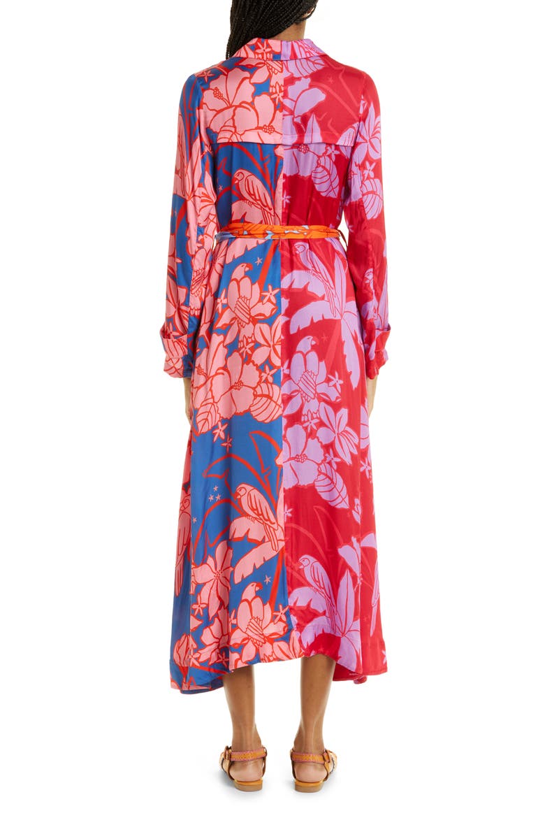Floral Print Tie Waist Long Sleeve Midi Dress, Alternate, color, PINK
