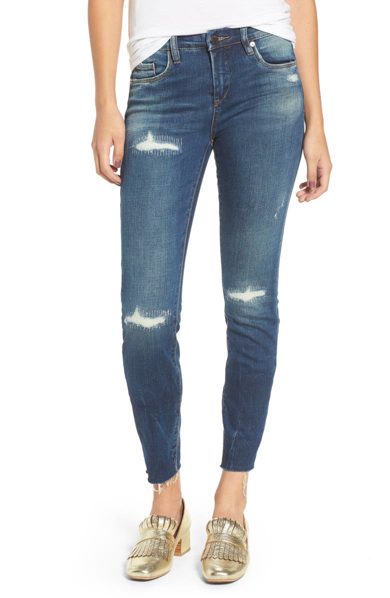 BLANKNYC High Dive Ripped Skinny Jeans, Main, color, Dark Wash