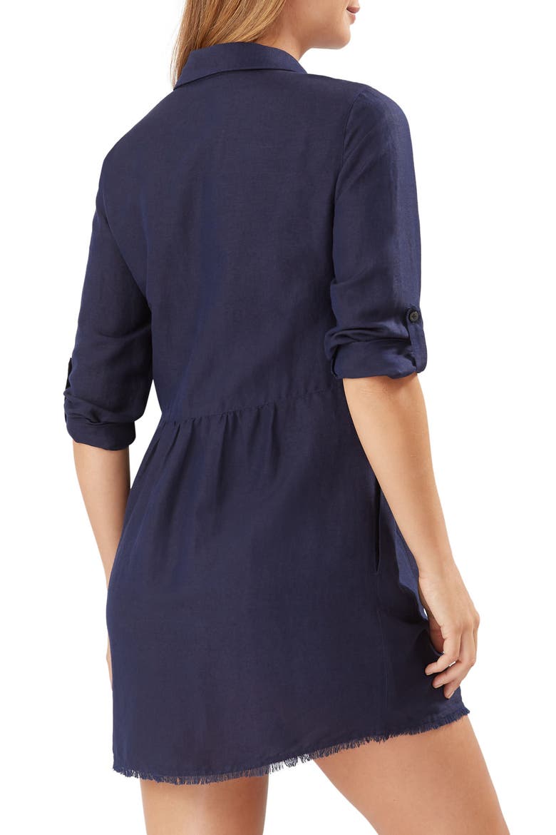 Lucia Linen Blend Boyfriend Shirt, Alternate, color, MARE NAVY