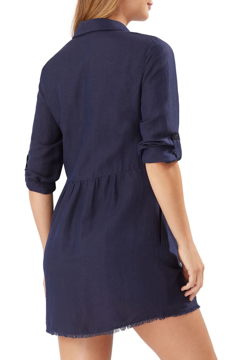 Tommy Bahama Lucia Linen Blend Boyfriend Shirt, Alternate, color, Mare Navy