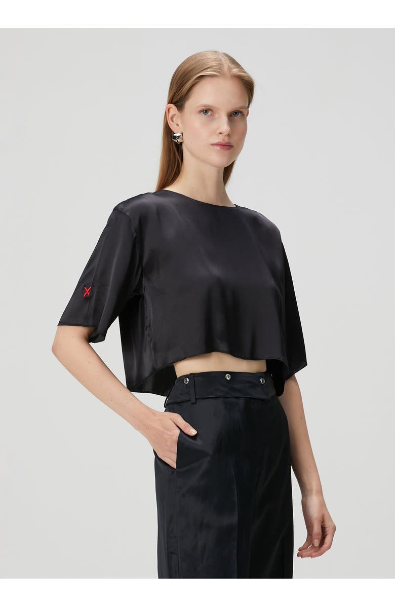 PCFG Pure Silk Oversized Silk Crop Top, Alternate, color, Black