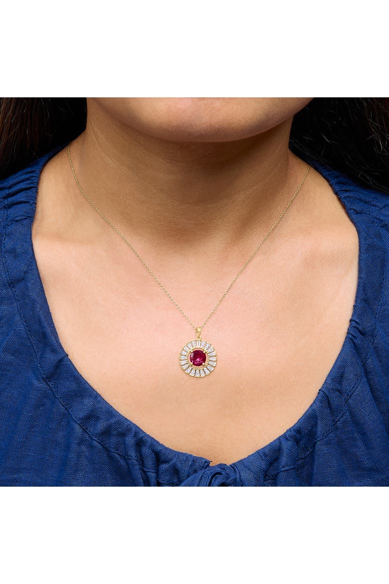 14K Yellow Gold Plated Sterling Silver Lab Grown Ruby and Diamond Medallion Pendant Necklace, Alternate, color, Yellow Gold over Silver