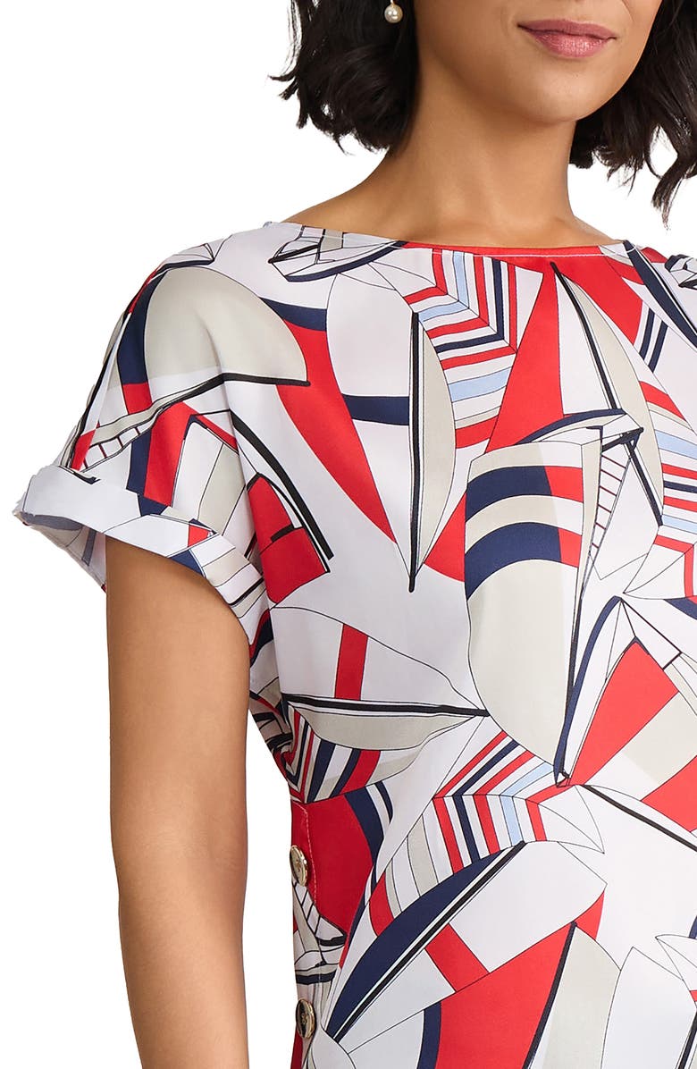 Jones New York Geo Print Side Button Top, Alternate, color, Natural White Multi