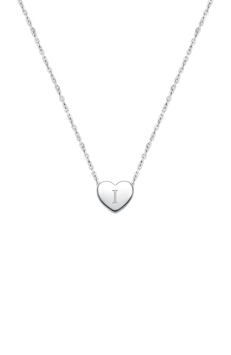 Tiny Blessings Sterling Silver Mini Sliding Heart & Engraved Initial 12-14" Necklace, Main, color, Silver - I