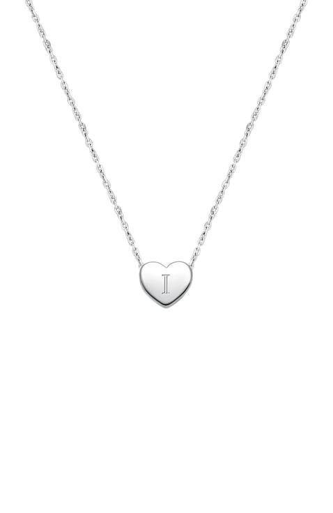 Sterling Silver Mini Sliding Heart 
Engraved Initial 12-14" Necklace