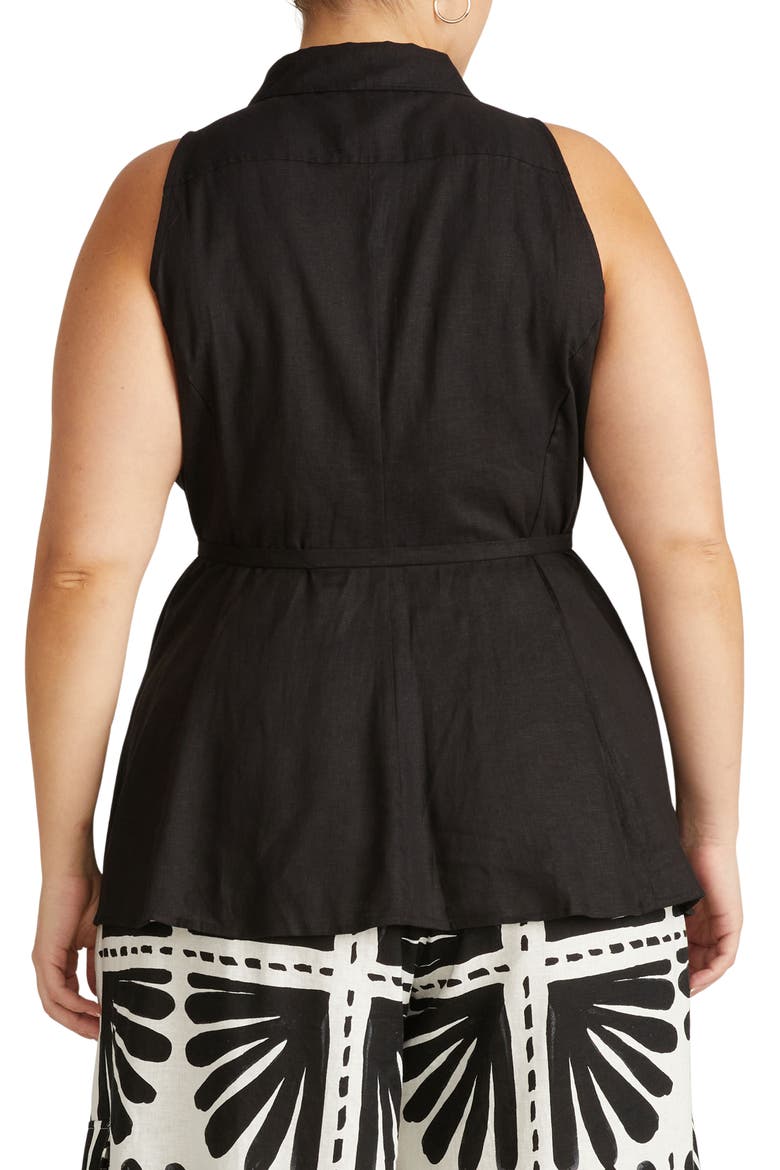 Adelaide Linen Blend Tie Waist Top, Alternate, color, BLACK