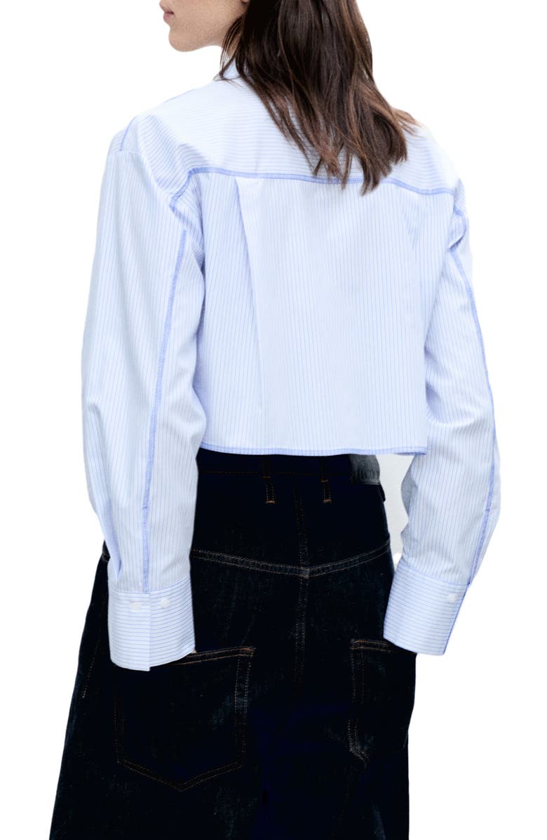 MANGO Stripe Long Sleeve Crop Poplin Button-Up Shirt, Alternate, color,