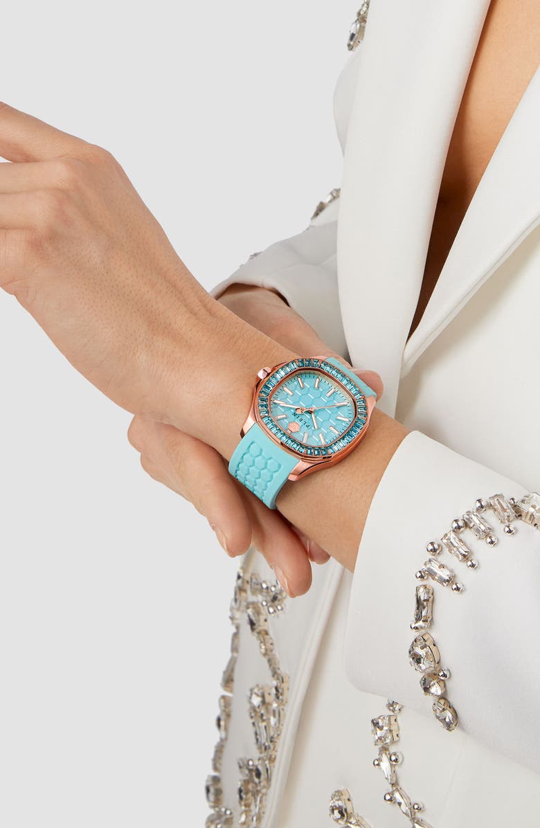 PHILIPP PLEIN Spectre Silicone Strap Watch, 38mm x 45mm, Alternate, color, Ip Rose Gold