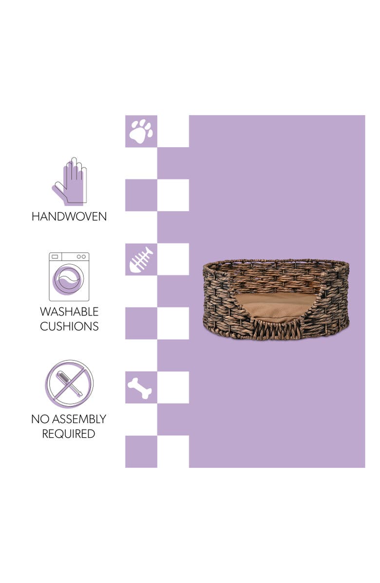 The Licker Store Perri 24" x 18" Classic Farmhouse Handwoven Hyacinth Oval Pet Bed, Machine-Washable Cushion, Alternate, color, Brown